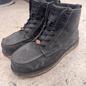 Men's Black Leather Steel Toe Lace-Up Boots